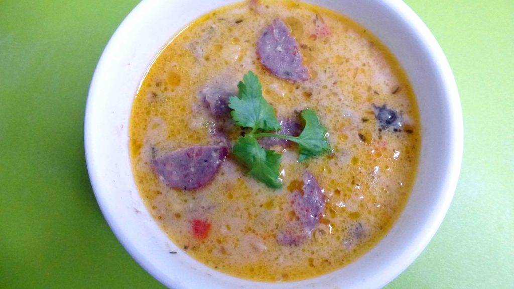 Corn Chowder With Sausage And Pulled Pork